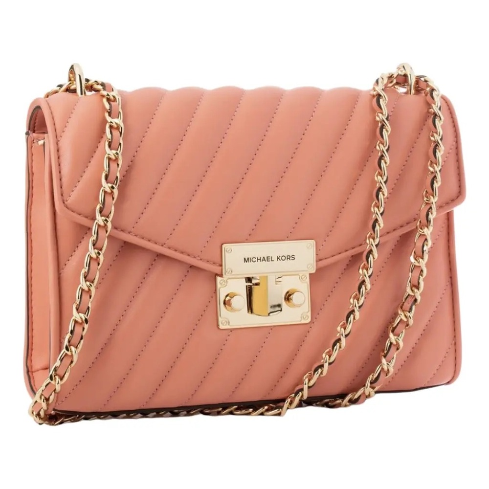 Michael Kors Rose purse MD Vegan Faux Leather Flap Bag In Grapefruit